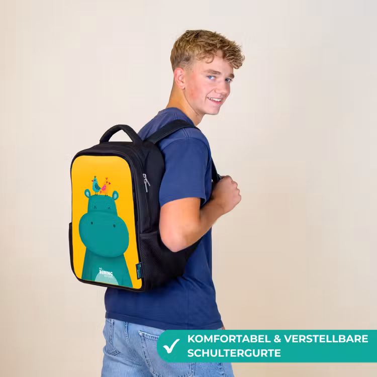 Nijlpaard - Vogels - Geel Rugzak - Zwart middel -sfeer9_DE