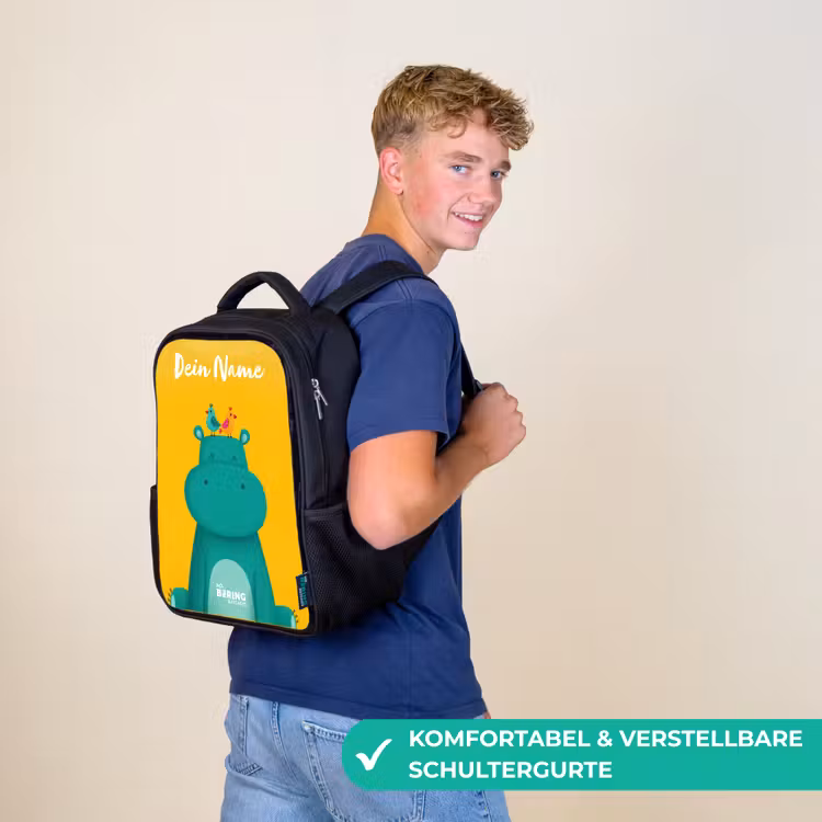 Nijlpaard - Vogels - Geel Rugzak - Zwart middel -sfeer9_DE
