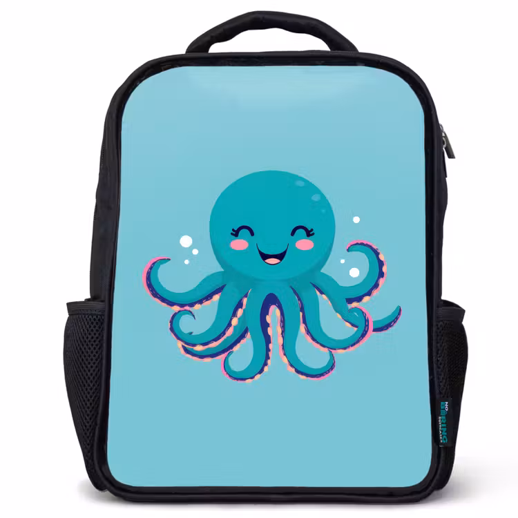 Octopus - Blauw - Gezicht Rugzak - Zwart middel -3d