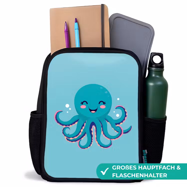 Octopus - Blauw - Gezicht Rugzak - Zwart middel -inhoud_DE