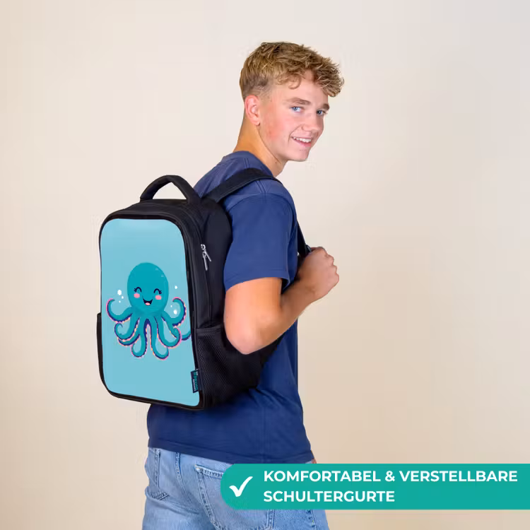 Octopus - Blauw - Gezicht Rugzak - Zwart middel -sfeer9_DE