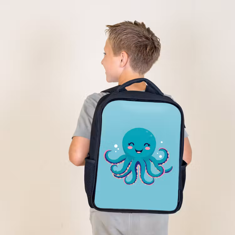 Octopus - Blauw - Gezicht Rugzak - Zwart middel -sfeer2