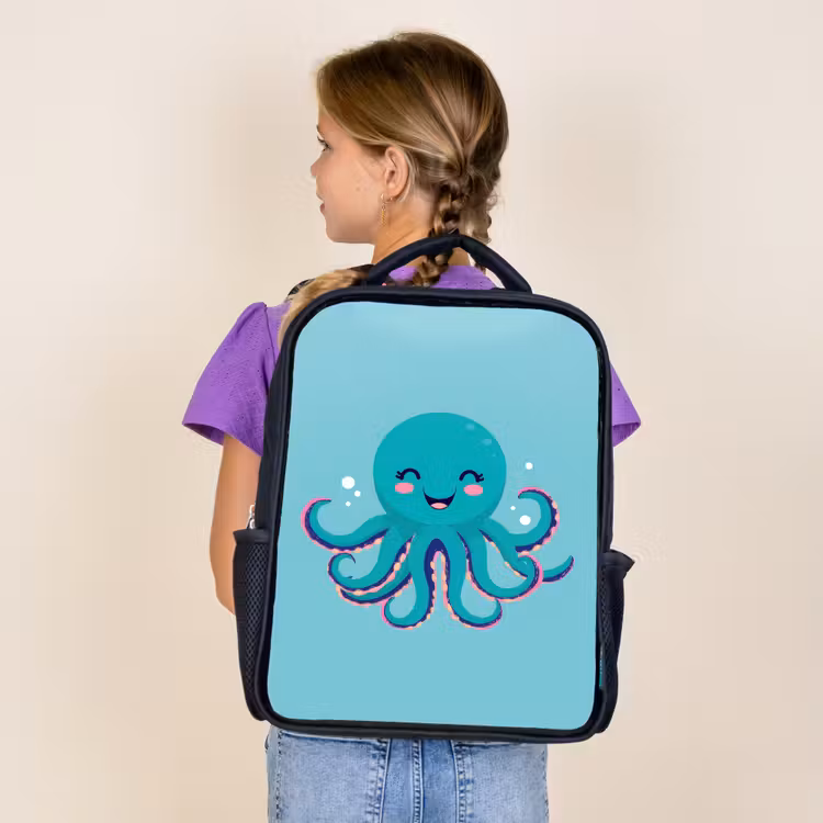 Octopus - Blauw - Gezicht Rugzak - Zwart middel -sfeer5