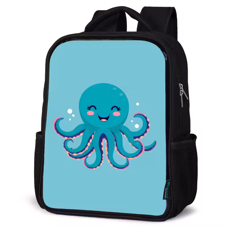 Octopus - Blauw - Gezicht Rugzak - Zwart middel -schuin