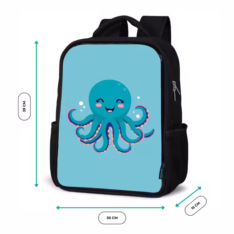 Octopus - Blauw - Gezicht Rugzak - Zwart middel -productfoto_formaten