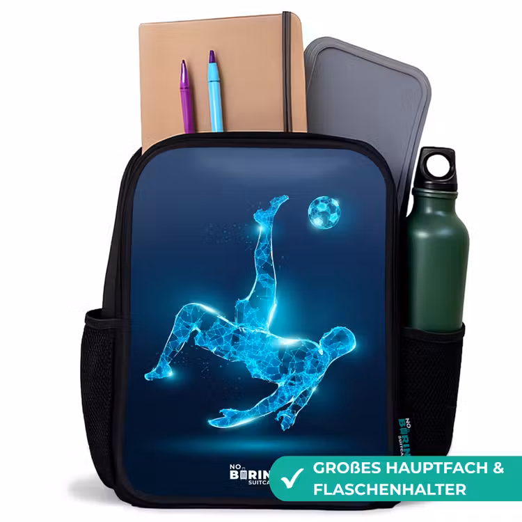 Omhaal in blauw neonvoetbal Rugzak - Zwart middel -inhoud_DE