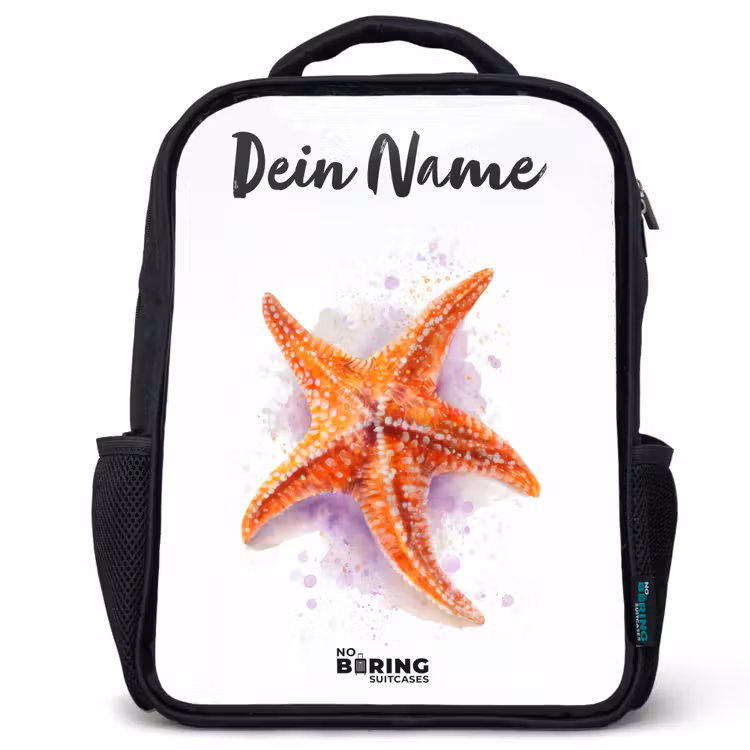 Oranje Zeester Illustratie Rugzak - Zwart middel -3d