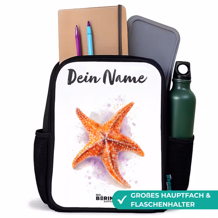 Oranje Zeester Illustratie Rugzak - Zwart middel -inhoud_DE