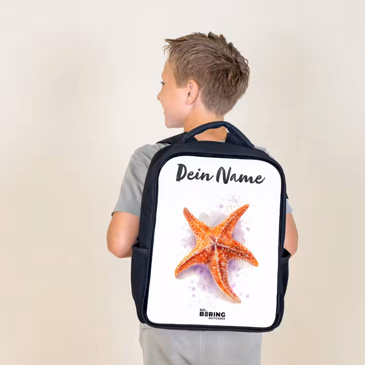 Oranje Zeester Illustratie Rugzak - Zwart middel -sfeer2