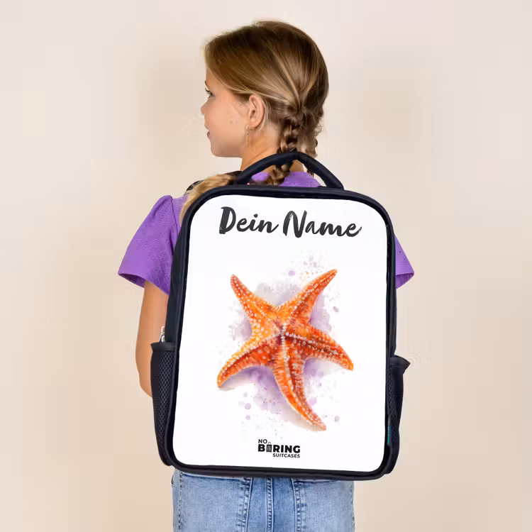 Oranje Zeester Illustratie Rugzak - Zwart middel -sfeer5