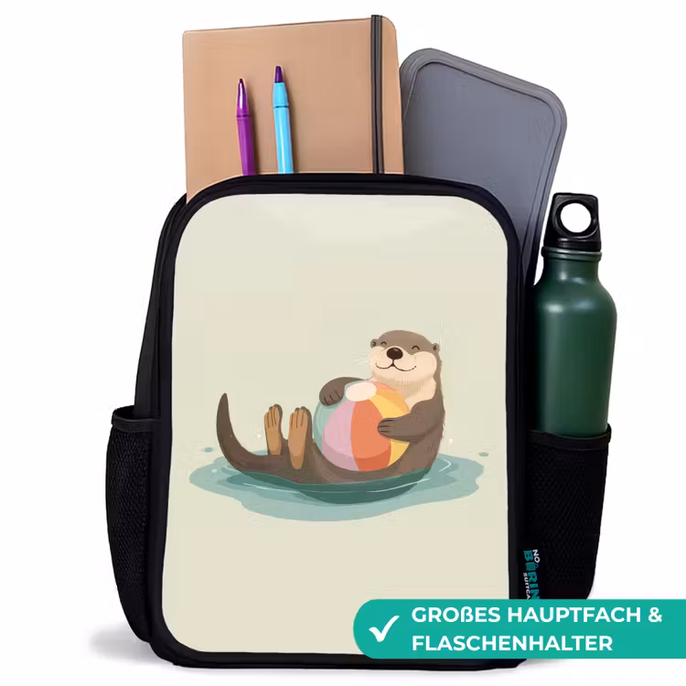 Otter - Strandbal - Kleurrijk Rugzak - Zwart middel -inhoud_DE
