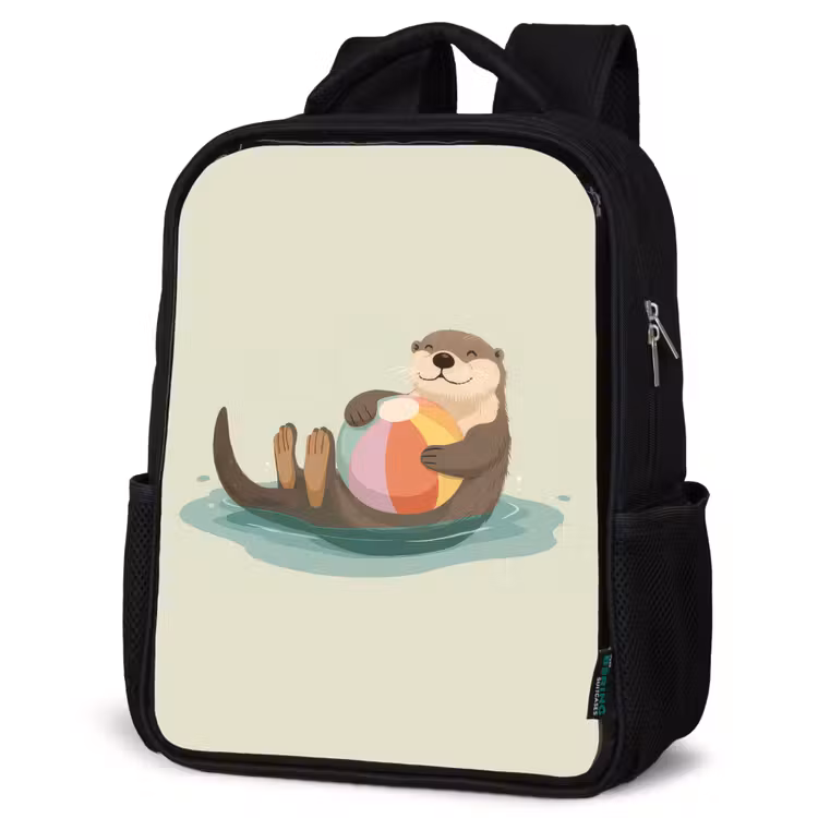 Otter - Strandbal - Kleurrijk Rugzak - Zwart middel -schuin