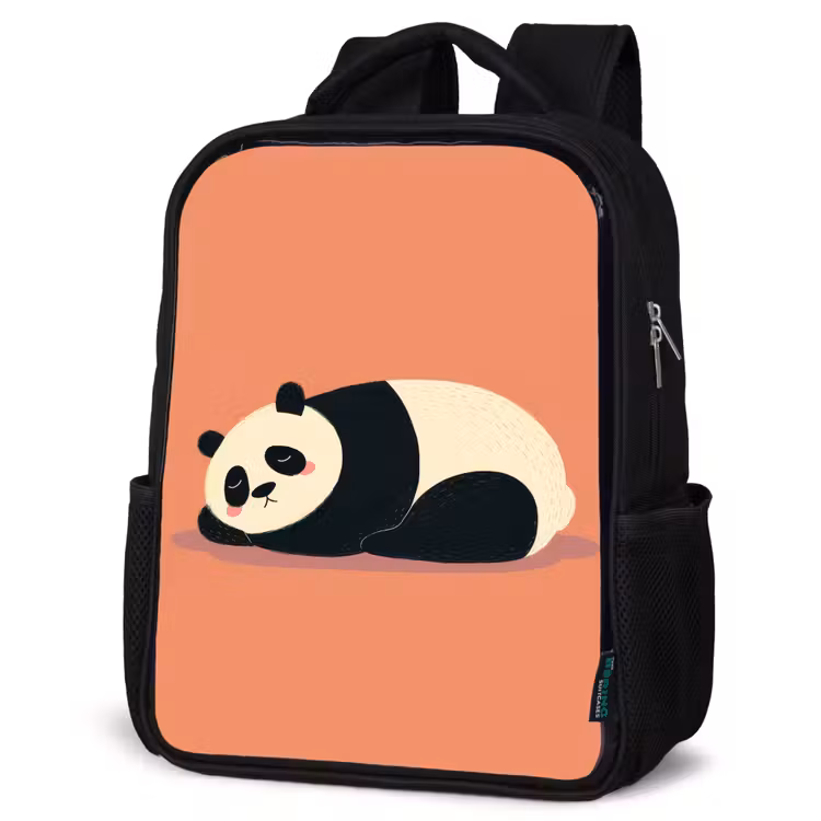 Panda - Slaap - Oranje Rugzak - Zwart middel -schuin
