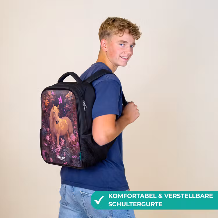 Paard - Bloemen - Paars - Vlinder Rugzak - Zwart middel -sfeer9_DE