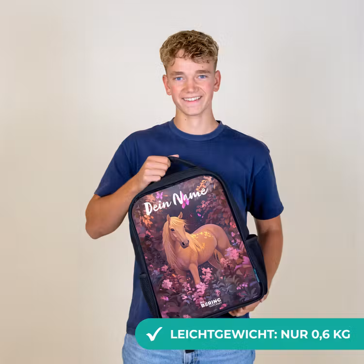 Paard - Bloemen - Paars - Vlinder Rugzak - Zwart middel -sfeer7_DE