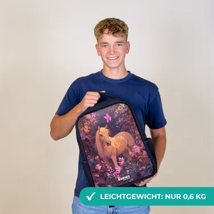 Paard - Bloemen - Paars - Vlinder Rugzak - Zwart middel -sfeer7_DE
