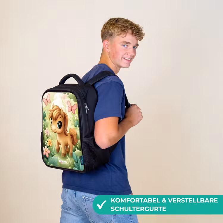 Paard - Bloemen - Vlinders Rugzak - Zwart middel -sfeer9_DE