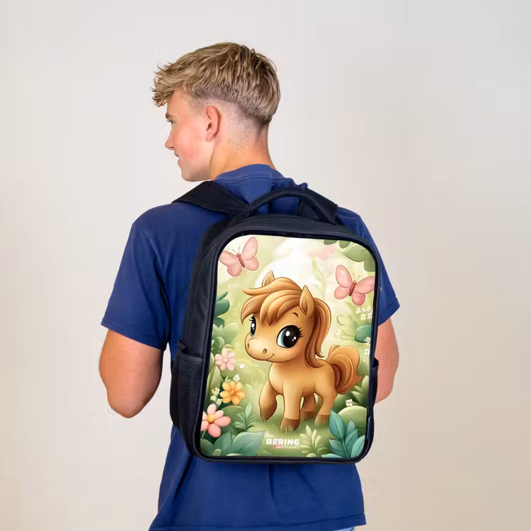 Paard - Bloemen - Vlinders Rugzak - Zwart middel -sfeer8