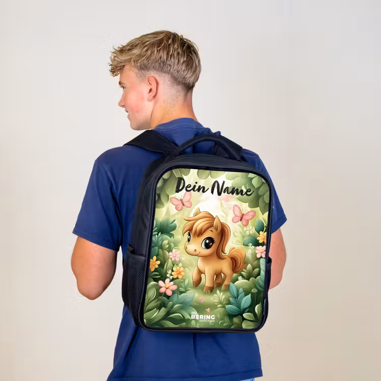 Paard - Bloemen - Vlinders Rugzak - Zwart middel -sfeer8