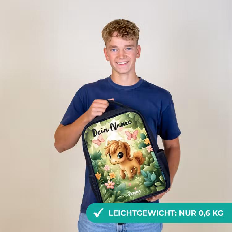 Paard - Bloemen - Vlinders Rugzak - Zwart middel -sfeer7_DE
