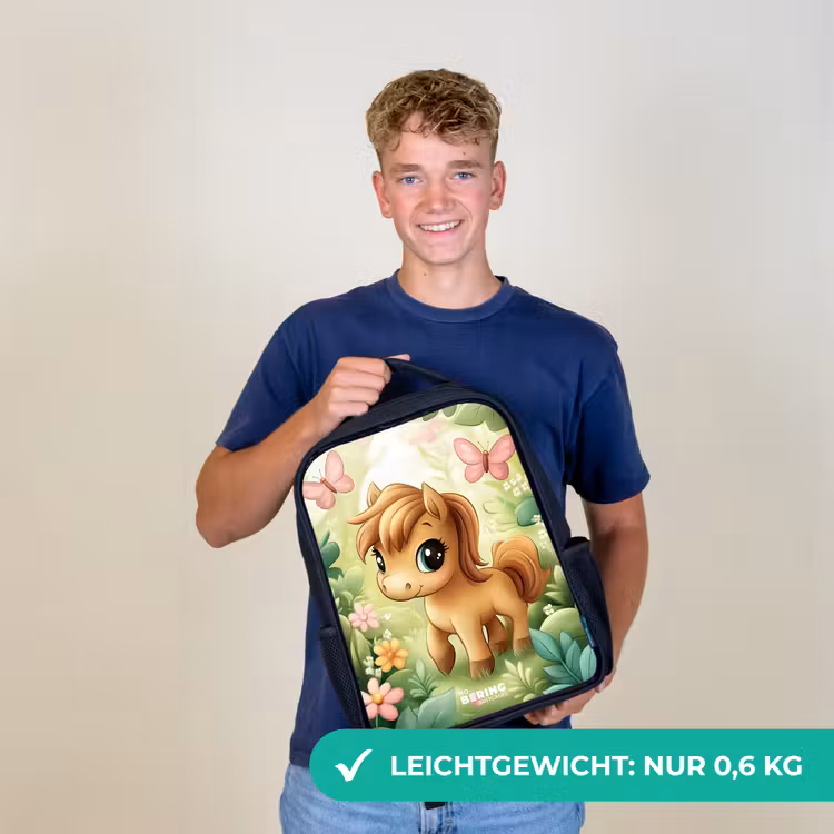 Paard - Bloemen - Vlinders Rugzak - Zwart middel -sfeer7_DE