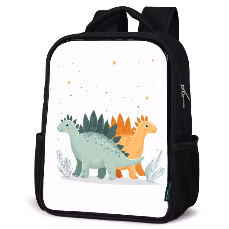 Planten - Sterren - Dinosaurussen - Oranje Rugzak - Zwart middel -schuin