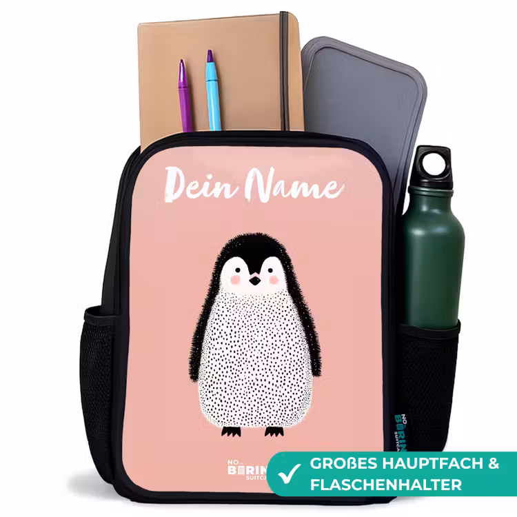 Pinguïn - Stippen - Roze - Minimalistisch Rugzak - Zwart middel -inhoud_DE