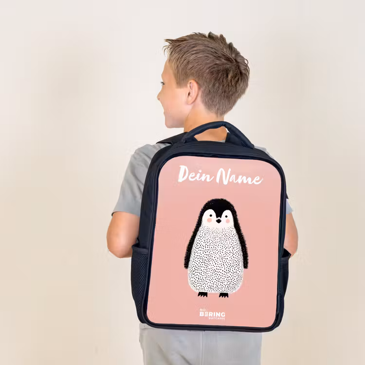 Pinguïn - Stippen - Roze - Minimalistisch Rugzak - Zwart middel -sfeer2