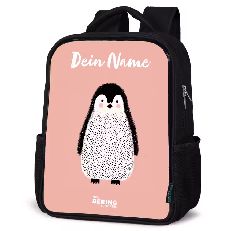 Pinguïn - Stippen - Roze - Minimalistisch Rugzak - Zwart middel -schuin