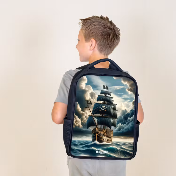 Piratenschip op een woeste zee Rugzak - Zwart middel -sfeer2