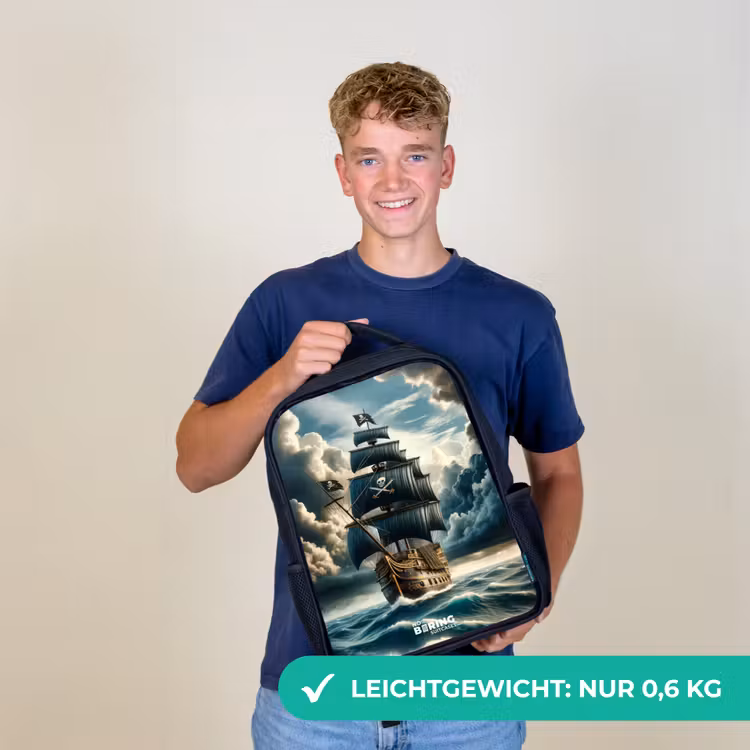Piratenschip op een woeste zee Rugzak - Zwart middel -sfeer7_DE