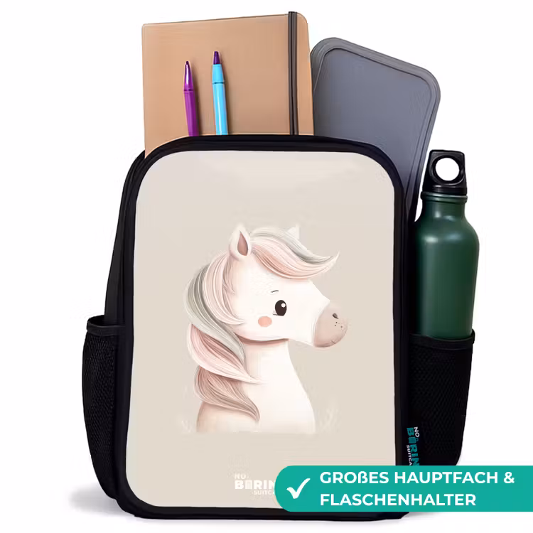 Pony in roze pastel kleuren Rugzak - Zwart middel -inhoud_DE