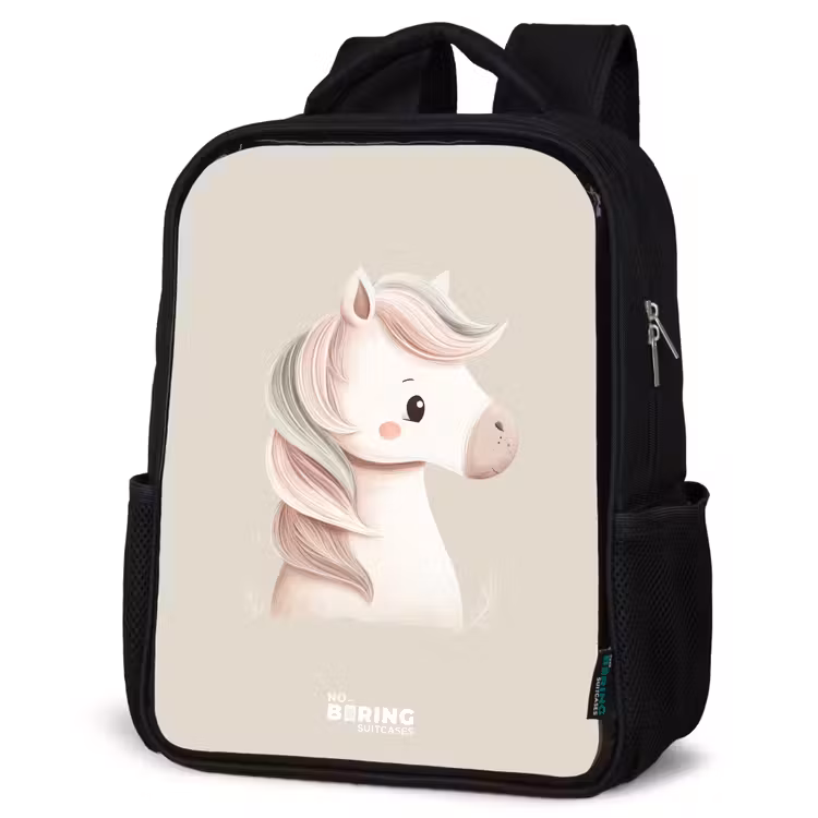 Pony in roze pastel kleuren Rugzak - Zwart middel -schuin