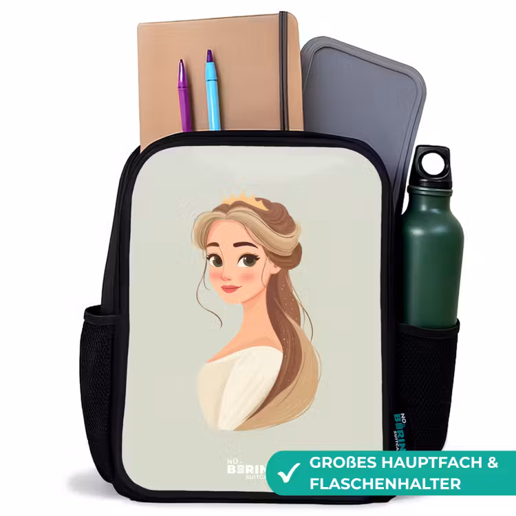 Prinses met een tiara - Groen Rugzak - Zwart middel -inhoud_DE