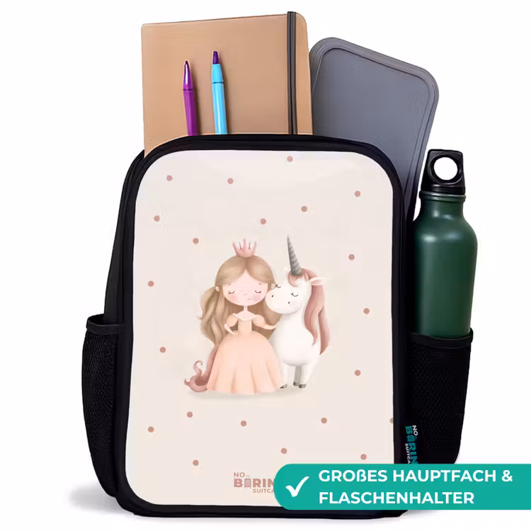Prinses en een eenhoorn in pastel kleuren Rugzak - Zwart middel -inhoud_DE
