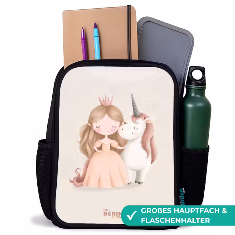 Prinses en een eenhoorn in pastel kleuren Rugzak - Zwart middel -inhoud_DE