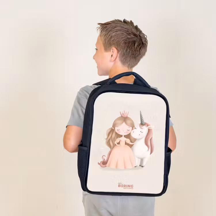 Prinses en een eenhoorn in pastel kleuren Rugzak - Zwart middel -sfeer2