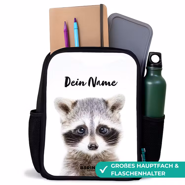 Rachid Racoon Rugzak - Zwart middel -inhoud_DE
