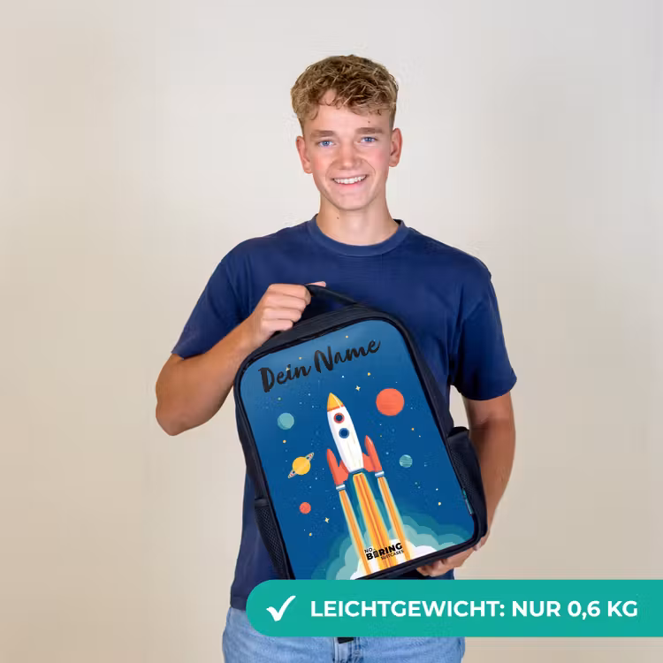 Raket - Planeet - Sterren - Veelkleurig Rugzak - Zwart middel -sfeer7_DE