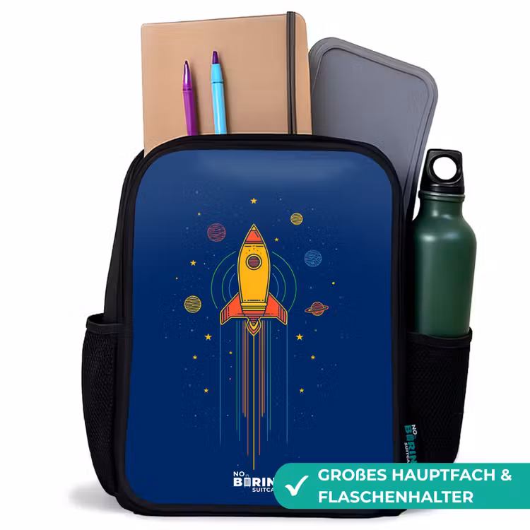 Raket - Planeten - Sterren Rugzak - Zwart middel -inhoud_DE