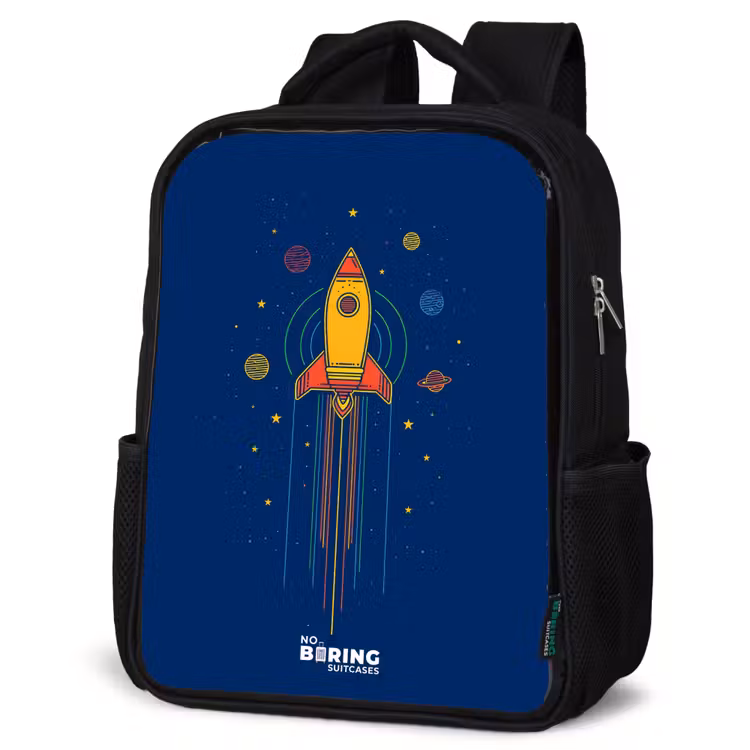 Raket - Planeten - Sterren Rugzak - Zwart middel -schuin