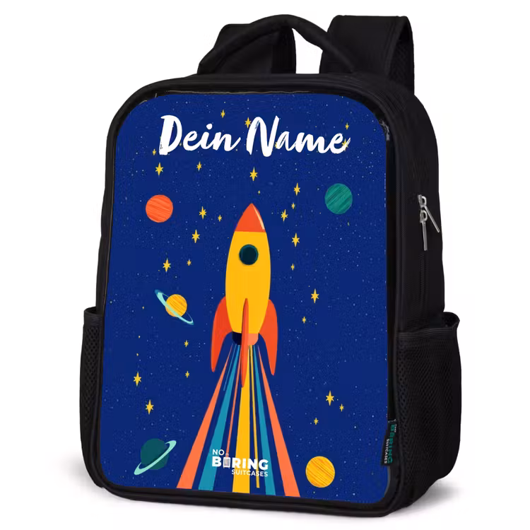 Raket - Sterren - Planeet - Ruimte Rugzak - Zwart middel -schuin