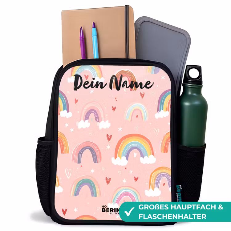 Regenboog - Patroon - Pastel Rugzak - Zwart middel -inhoud_DE