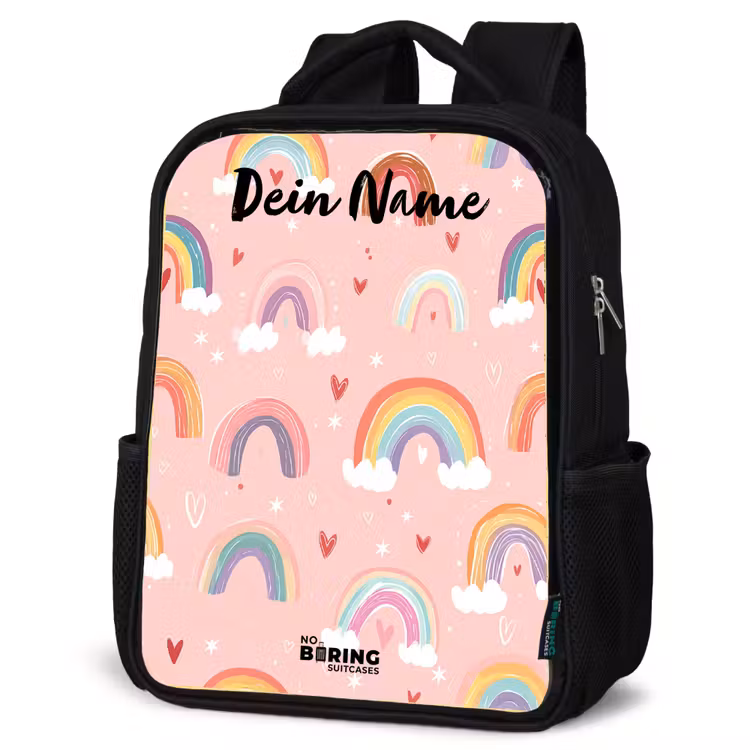 Regenboog - Patroon - Pastel Rugzak - Zwart middel -schuin