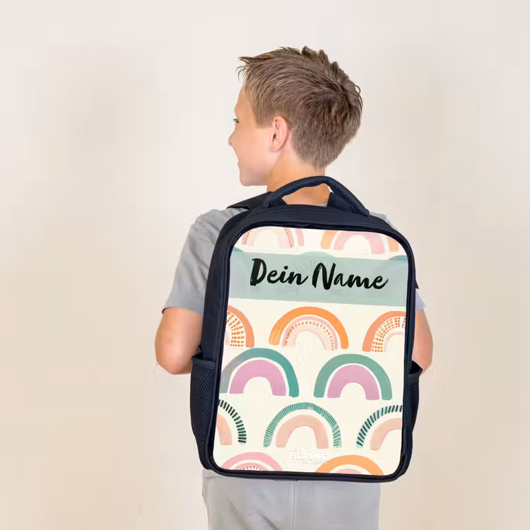 Regenboog - Pastel - Patroon Rugzak - Zwart middel -sfeer2