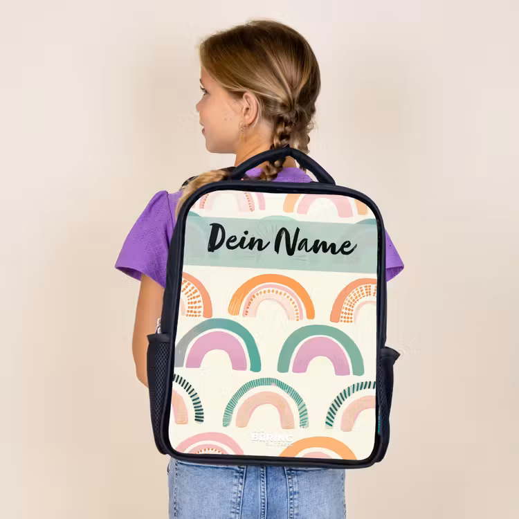 Regenboog - Pastel - Patroon Rugzak - Zwart middel -sfeer5