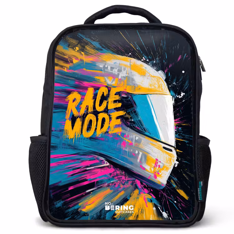 Racehelm - Verfspatten - Penseelstreken - Race mode Rugzak - Zwart middel -3d
