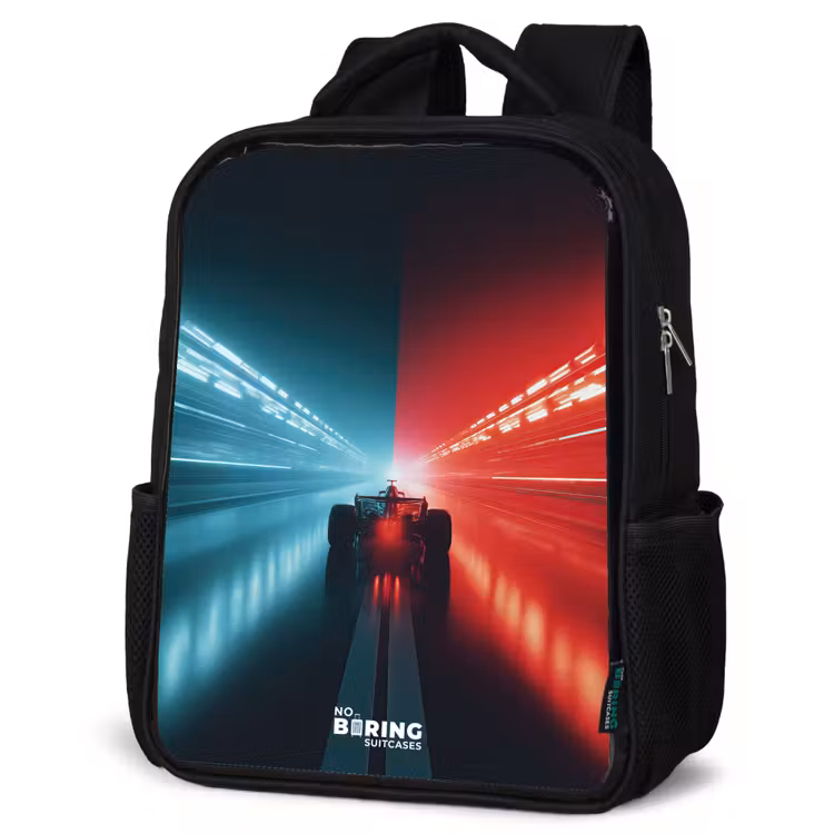 Baan - Raceauto - Neon - Rood Rugzak - Zwart middel -schuin