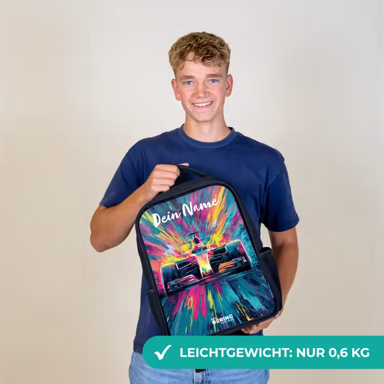 Raceauto - Abstract - Strepen - Blauw Rugzak - Zwart middel -sfeer7_DE