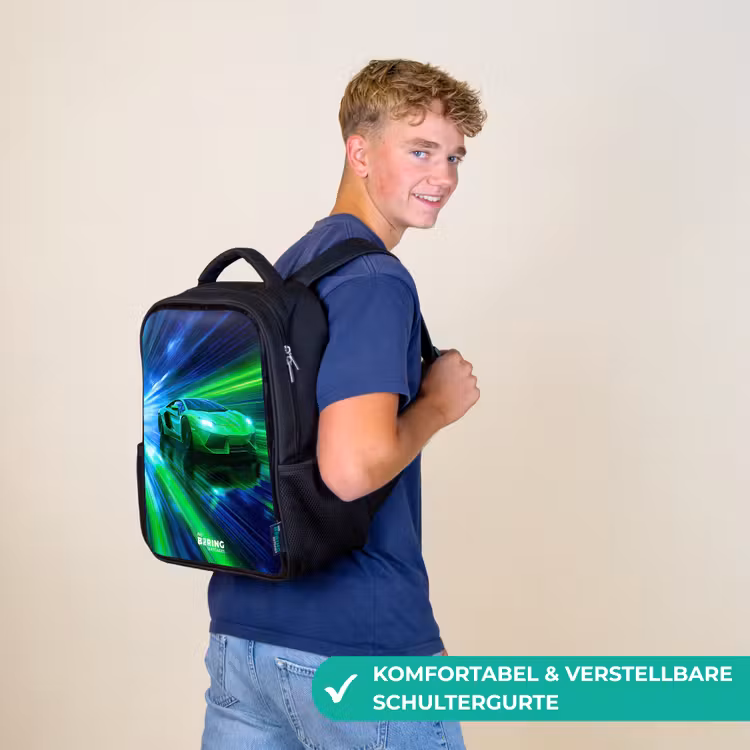 Raceauto - Felgroen - Lichtstralen - Snelheid Rugzak - Zwart middel -sfeer9_DE